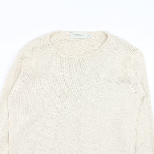 Holmes Womens Ivory Round Neck Cotton Pullover Jumper Size S