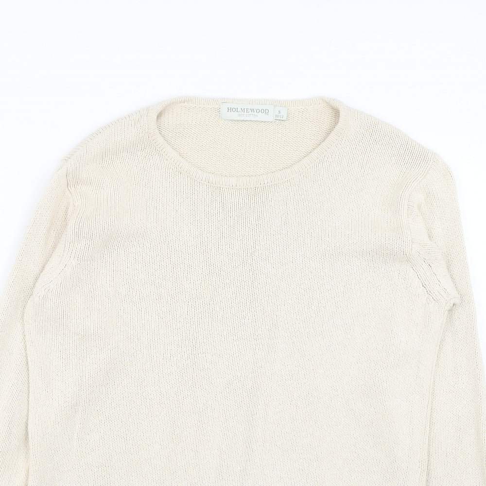 Holmes Womens Ivory Round Neck Cotton Pullover Jumper Size S