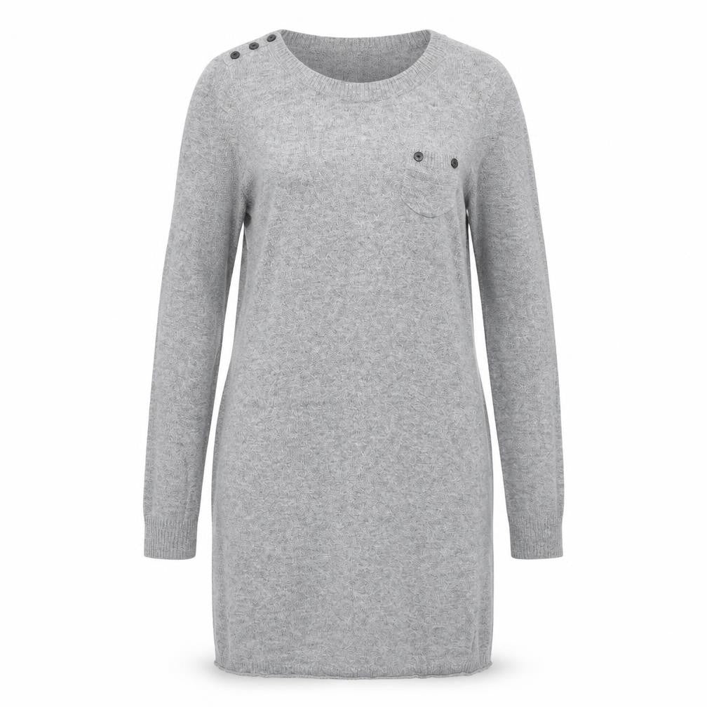 Front view of Ronit Zilkha women’s grey viscose jumper dress, size L, round neck pullover