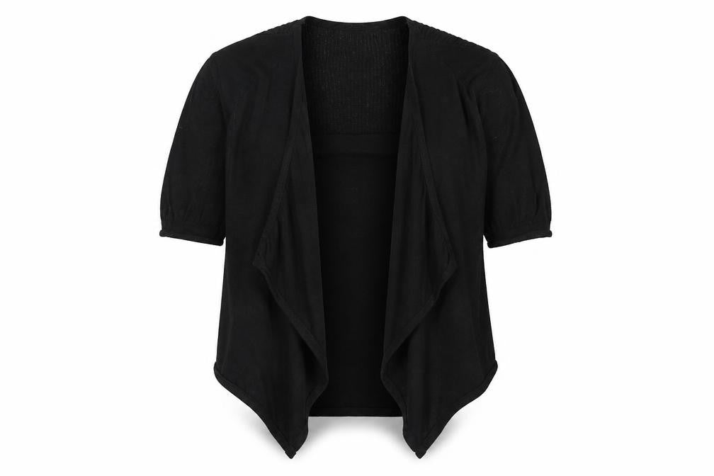 Front view of Select women’s black v-neck cotton cardigan jumper, size UK 10