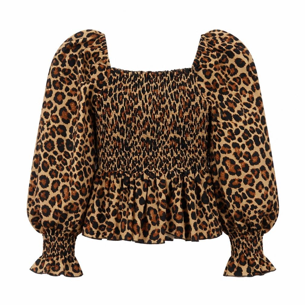 New Look Womens Brown Animal Print Polyester Basic Blouse Size 8 Square Neck - Leopard Pattern