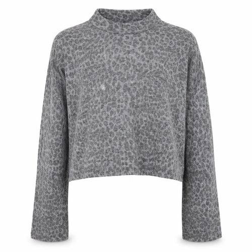 Topshop Womens Grey Round Neck Animal Print Viscose Pullover Jumper Size 16 - Leopard Print