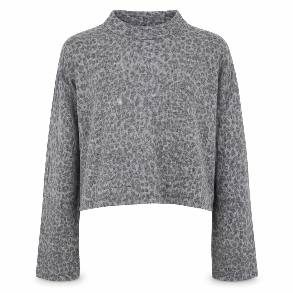 Topshop Womens Grey Round Neck Animal Print Viscose Pullover Jumper Size 16 - Leopard Print