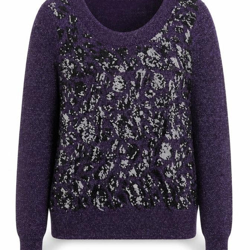 Marks and Spencer Womens Purple Scoop Neck Geometric Viscose Pullover Jumper Size S