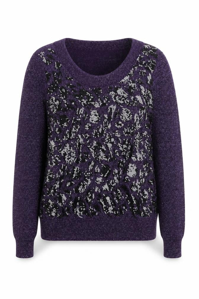 Marks and Spencer Womens Purple Scoop Neck Geometric Viscose Pullover Jumper Size S