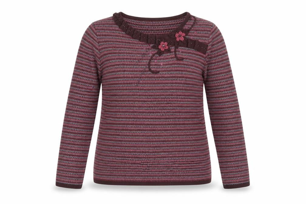 Fay Louise Womens Purple Round Neck Striped Acrylic Pullover Jumper Size S