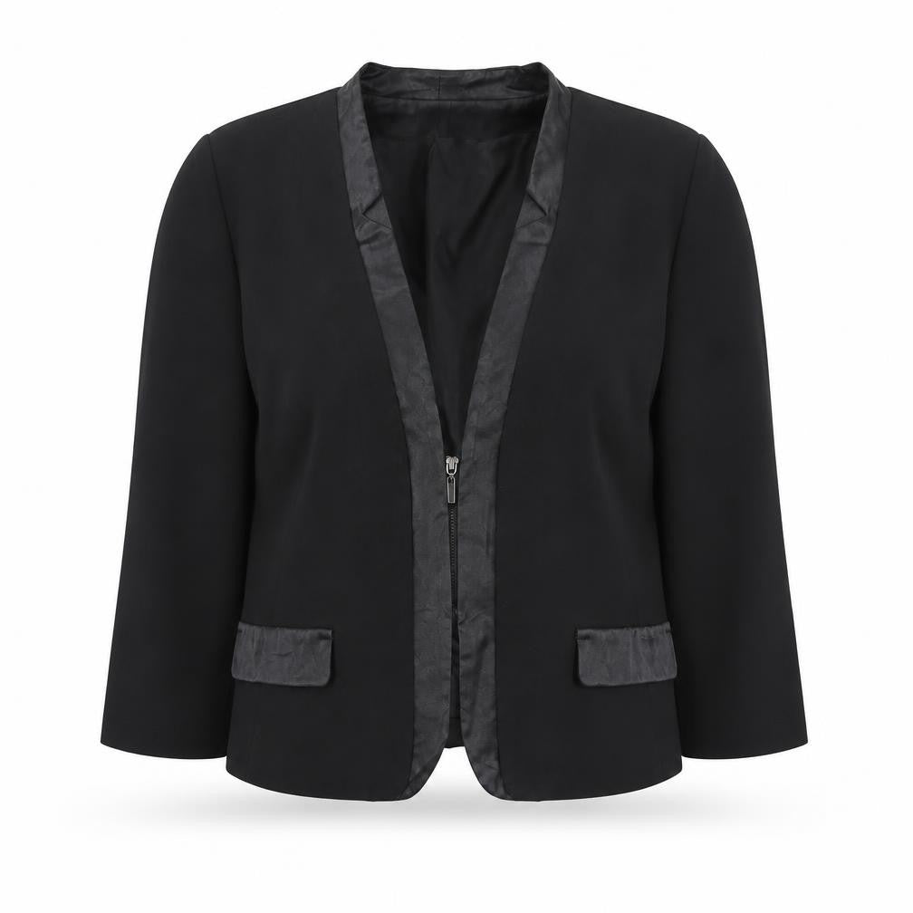 Front view of Boohoo women’s black jacket blazer, size UK 10, zip