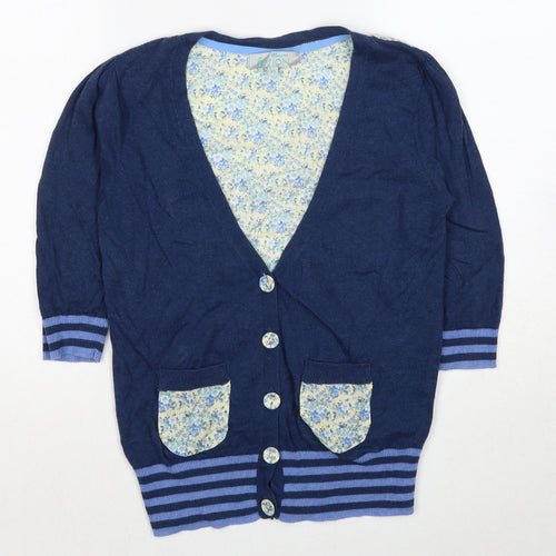 Monsoon Womens Blue V-Neck Cotton Cardigan Jumper Size XS Button