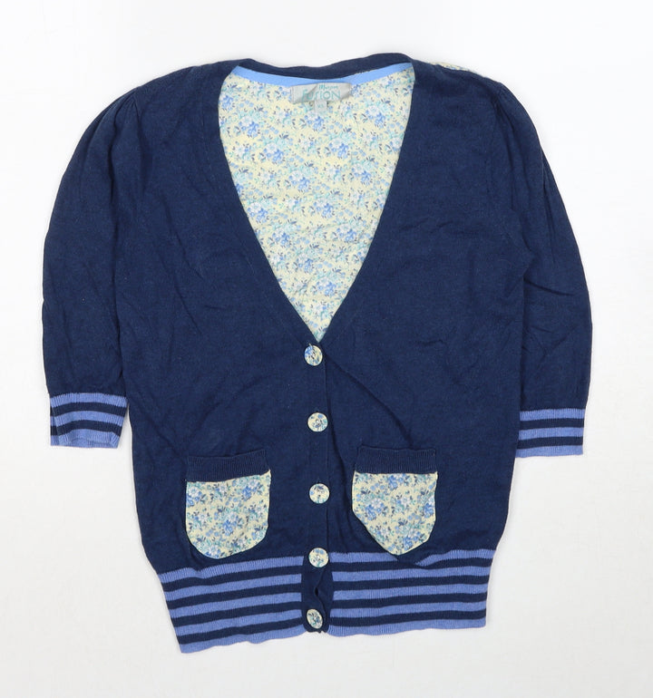 Monsoon Womens Blue V-Neck Cotton Cardigan Jumper Size XS Button