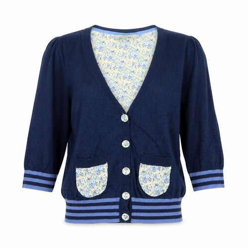 Monsoon Womens Blue V-Neck Cotton Cardigan Jumper Size XS Button
