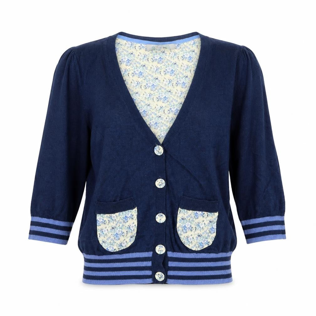 Monsoon Womens Blue V-Neck Cotton Cardigan Jumper Size XS Button