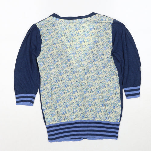 Monsoon Womens Blue V-Neck Cotton Cardigan Jumper Size XS Button