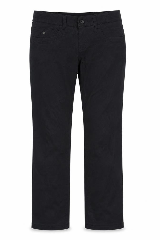 Front view of Marefa women’s black polyester trousers, size UK 28, in regular zip