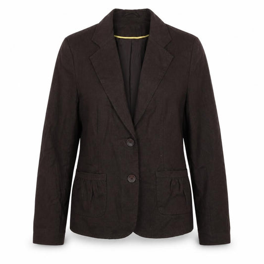 Front view of E-vie women’s brown jacket blazer, size UK 12, button