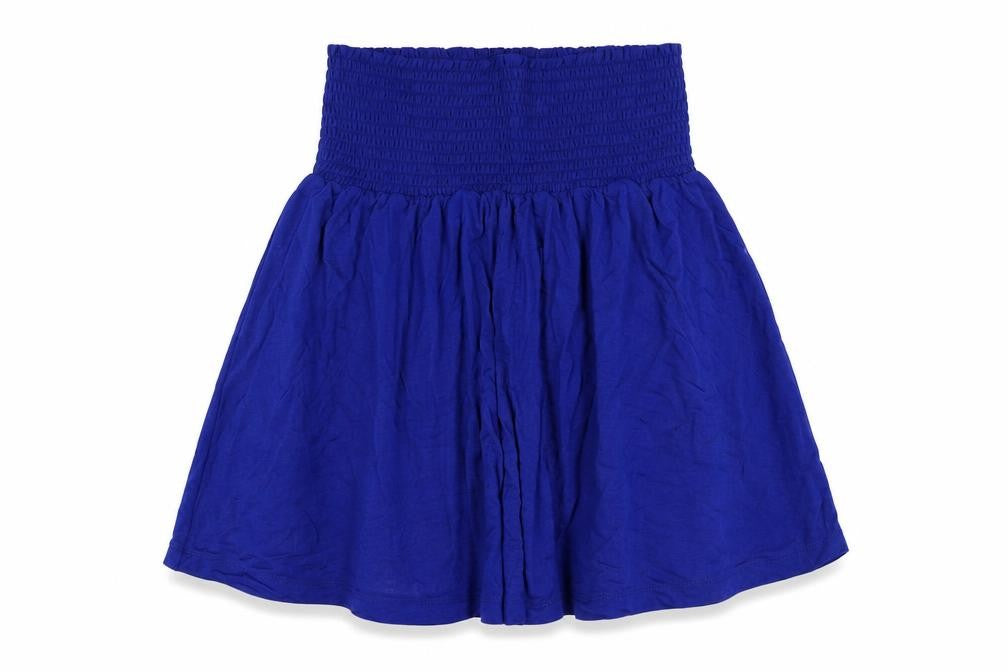 Front view of H&M women’s blue viscose skater skirt, size XS