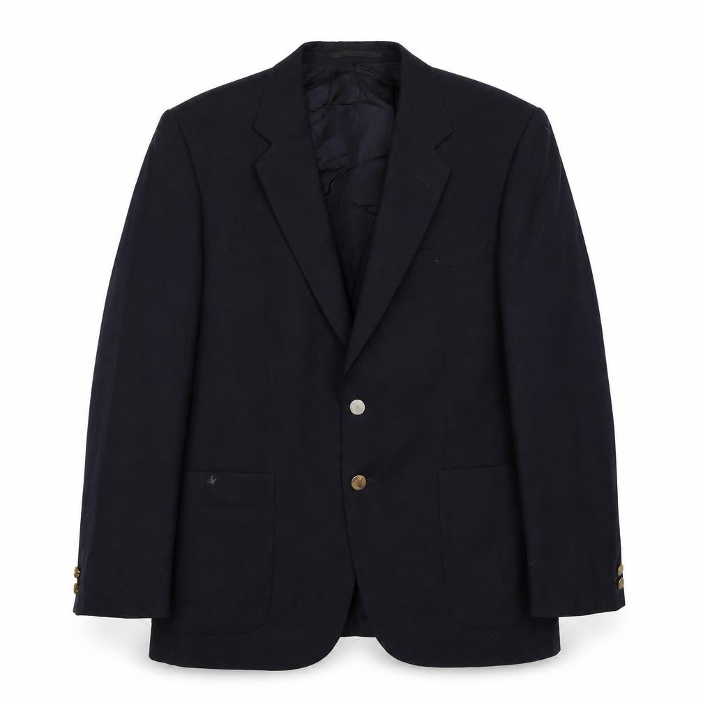 Front view of Marks & Spencer men’s blue polyester jacket suit jacket, size 40, regular