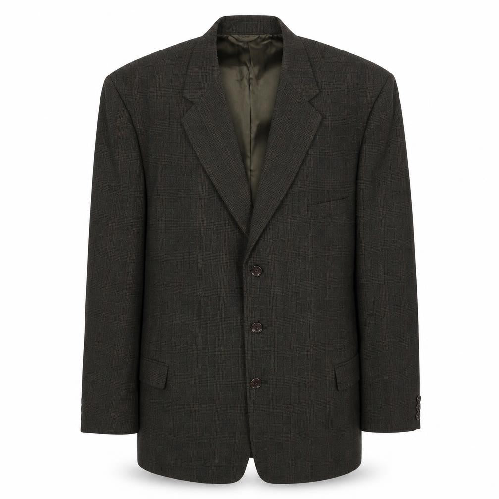 Front view of March men’s green plaid wool jacket suit jacket, size 42, regular