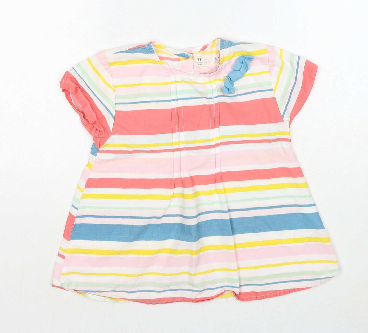 ZY Girls Girls Multicoloured Striped Cotton Basic Blouse Size 4-5 Years Round Neck Button