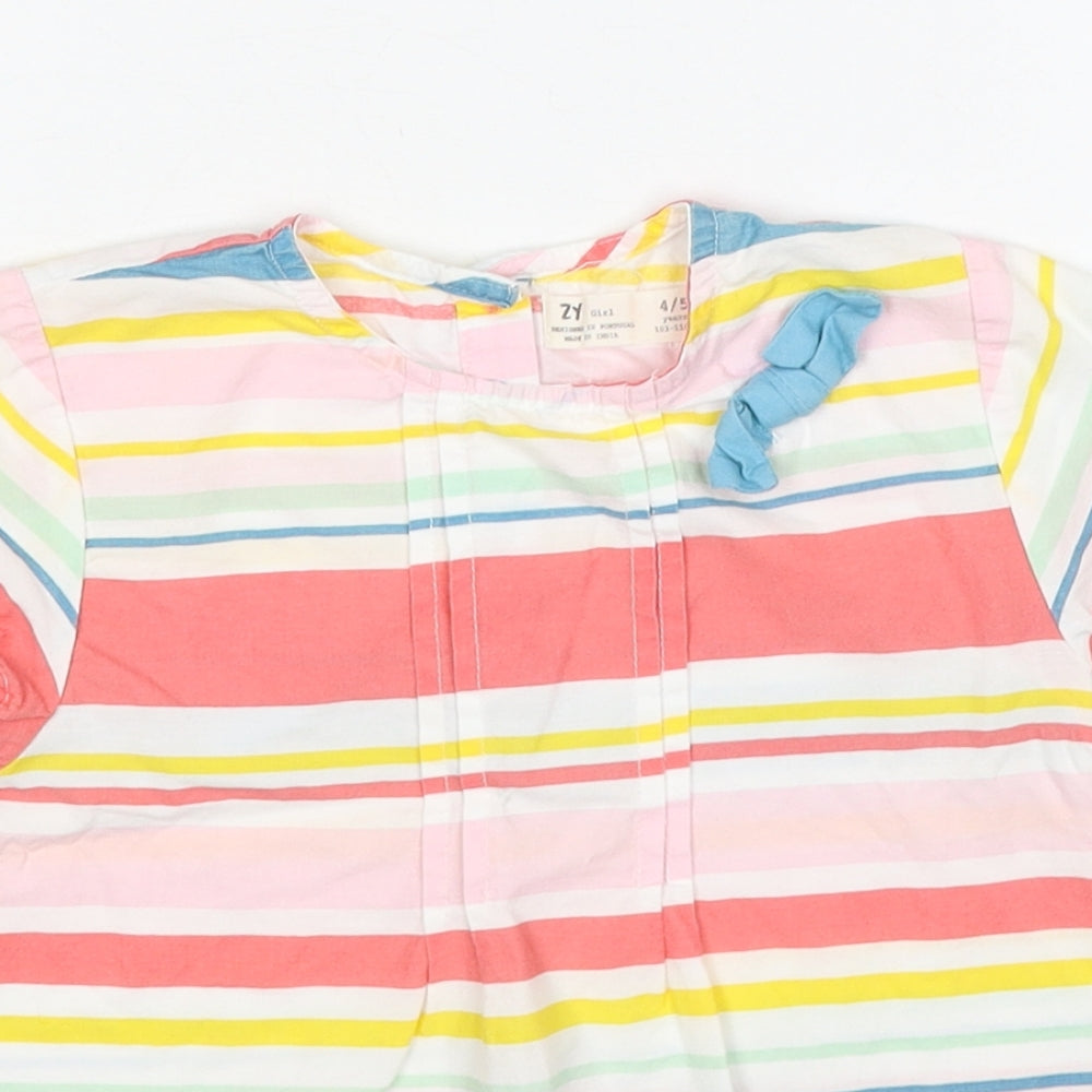 ZY Girls Girls Multicoloured Striped Cotton Basic Blouse Size 4-5 Years Round Neck Button
