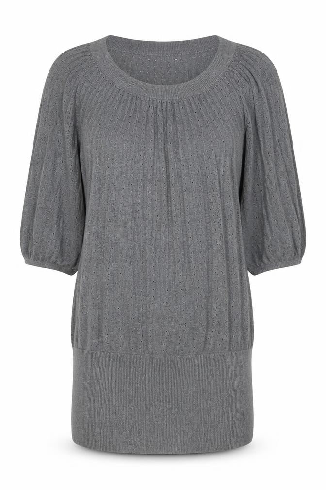 Front view of H&M women’s grey round neck cotton jumper, size S