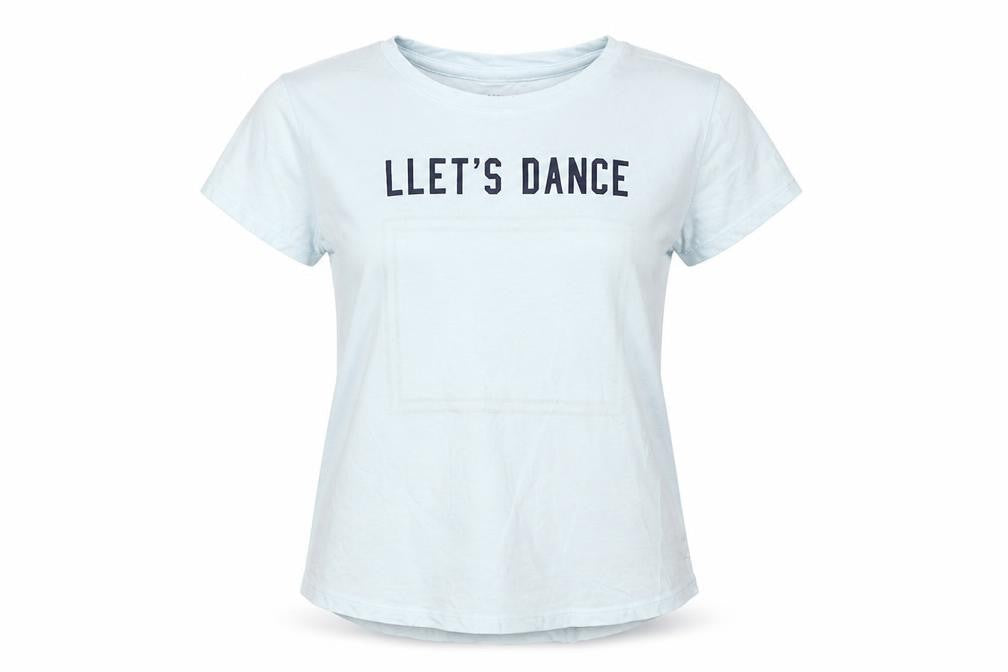 Front view of Gap girls’ blue cotton pullover t-shirt, size S, round neck pullover - llet's dance