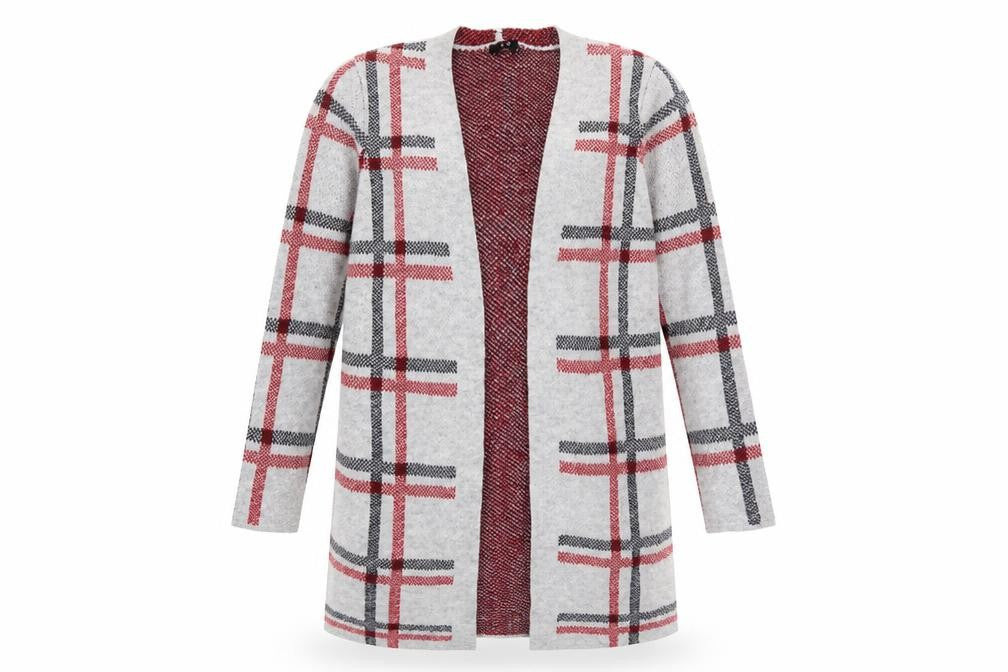 Yest Womens Grey V-Neck Check Acrylic Cardigan Jumper Size 12