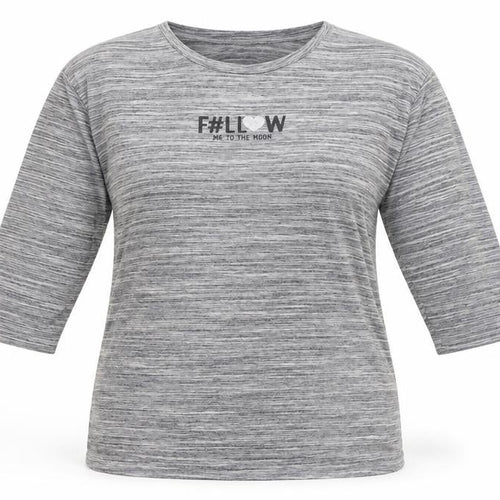 Terranova Womens Grey Polyester Basic T-Shirt Size L Round Neck - Follow Me To The Moon