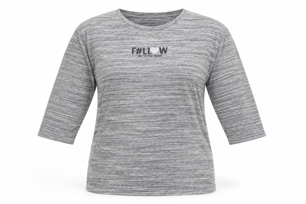 Terranova Womens Grey Polyester Basic T-Shirt Size L Round Neck - Follow Me To The Moon
