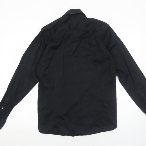 Ted Baker Mens Black Cotton Button-Up Size S Collared Button