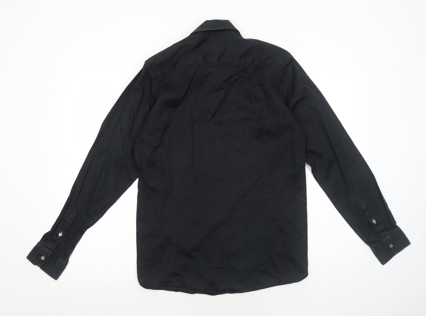 Ted Baker Mens Black Cotton Button-Up Size S Collared Button