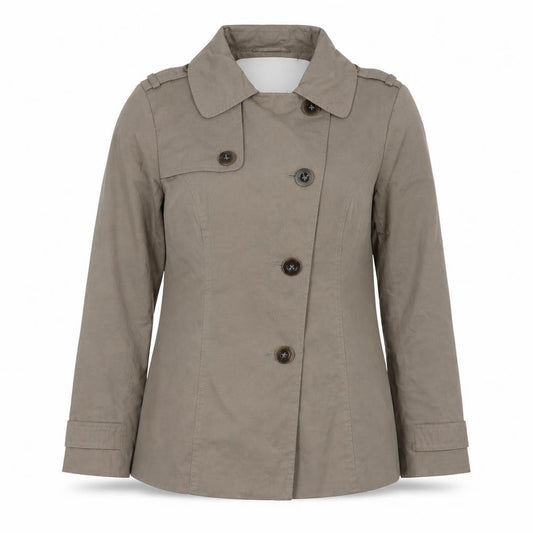 Front view of Autonomy women’s brown jacket, size UK 14, button