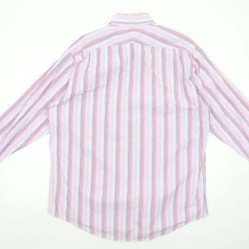 Carducci Mens Pink Striped Cotton Button-Up Size 16 Collared Button