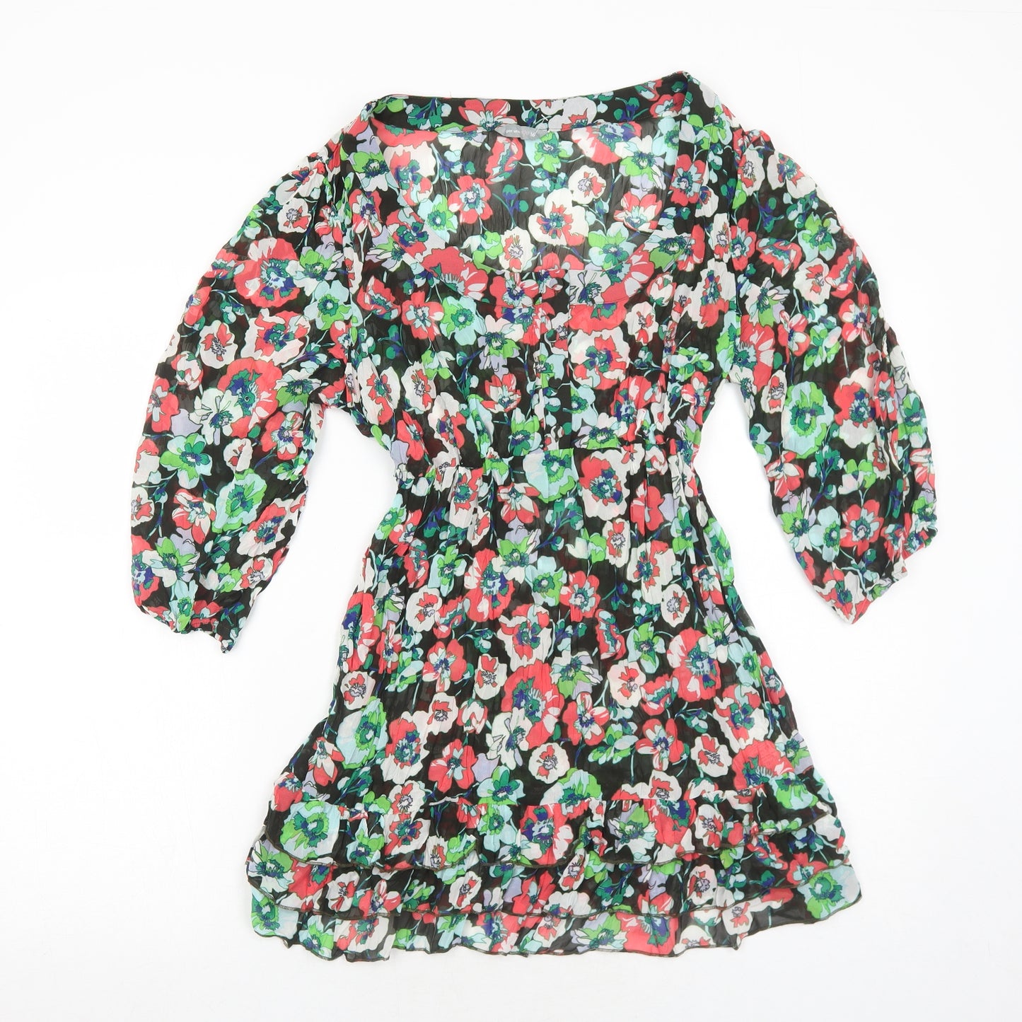 Per Una Womens Black Floral Polyester A-Line Size 16 Scoop Neck Pullover
