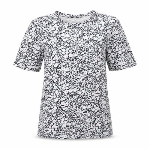 Marks and Spencer Womens Blue Floral Cotton Basic T-Shirt Size 10 Round Neck