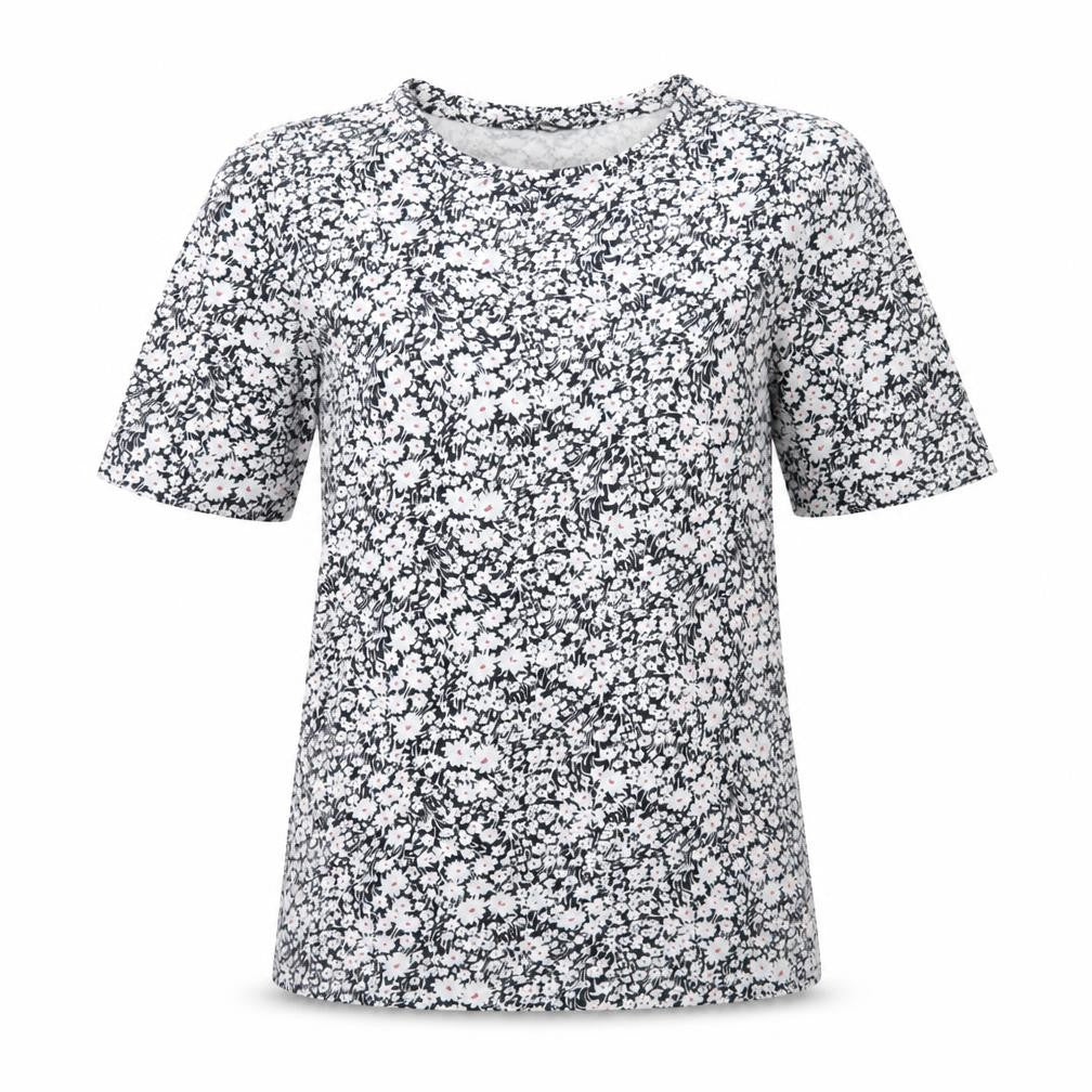 Marks and Spencer Womens Blue Floral Cotton Basic T-Shirt Size 10 Round Neck