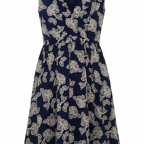 Mela London Womens Blue Floral Polyester Fit & Flare Size 10 V-Neck Pullover