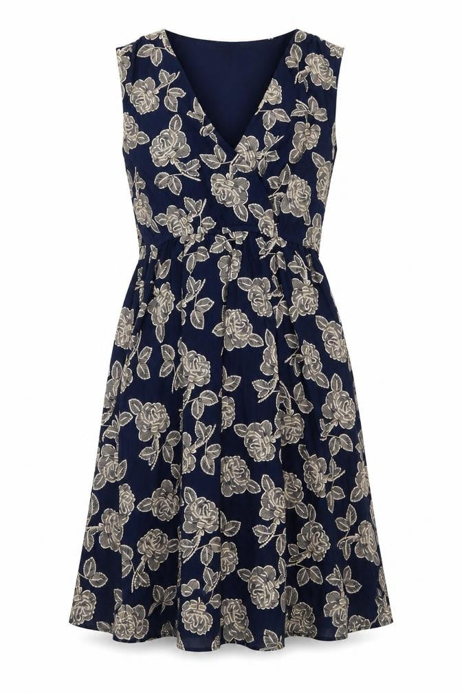 Mela London Womens Blue Floral Polyester Fit & Flare Size 10 V-Neck Pullover