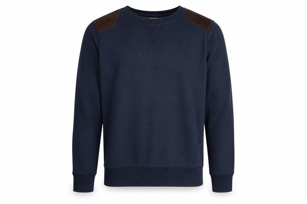 Brave Soul Mens Blue Cotton Pullover Sweatshirt Size S - Elbow Patches