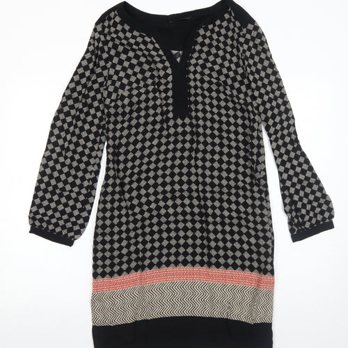 Marks and Spencer Womens Black Geometric Viscose A-Line Size 10 V-Neck Pullover