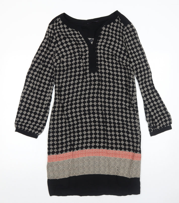 Marks and Spencer Womens Black Geometric Viscose A-Line Size 10 V-Neck Pullover