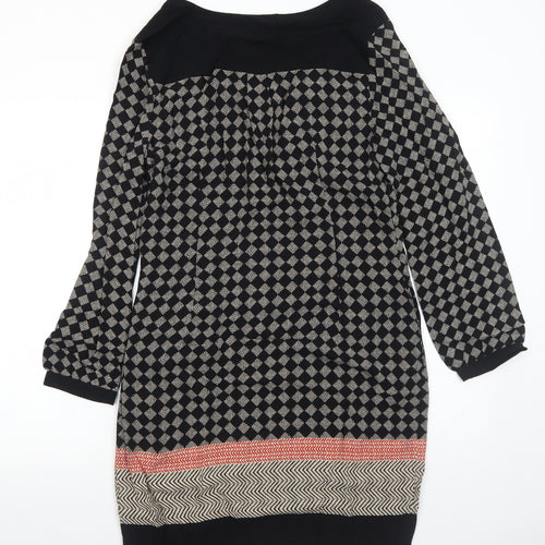 Marks and Spencer Womens Black Geometric Viscose A-Line Size 10 V-Neck Pullover