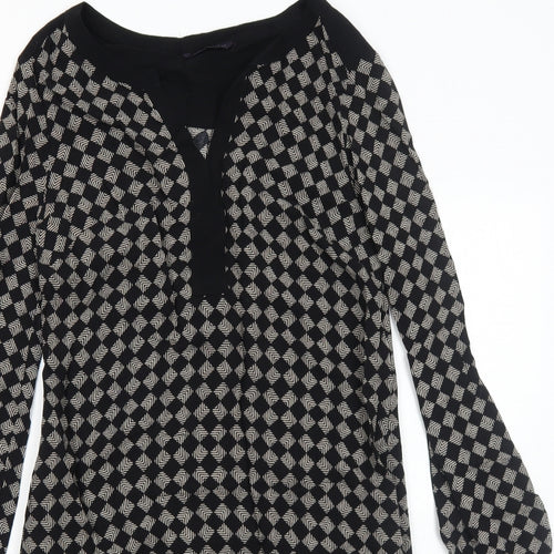 Marks and Spencer Womens Black Geometric Viscose A-Line Size 10 V-Neck Pullover