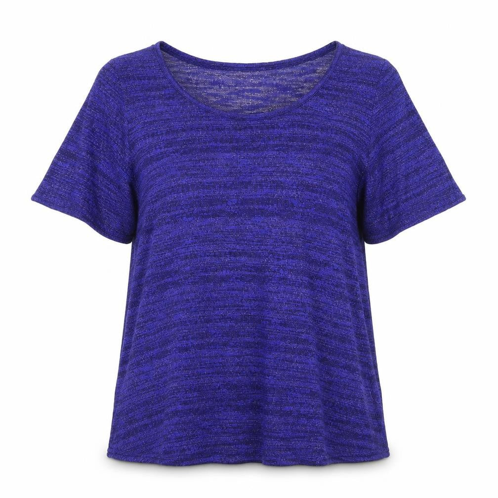 Front view of JUNAROSE women’s blue round neck viscose jumper, size M