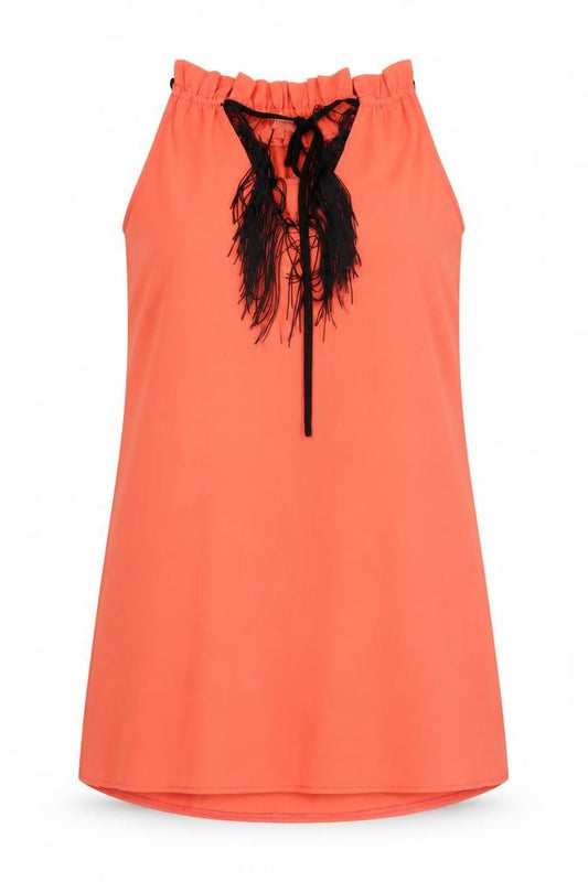 Front view of In the Style women’s pink polyester basic tank, size UK 6, round neck