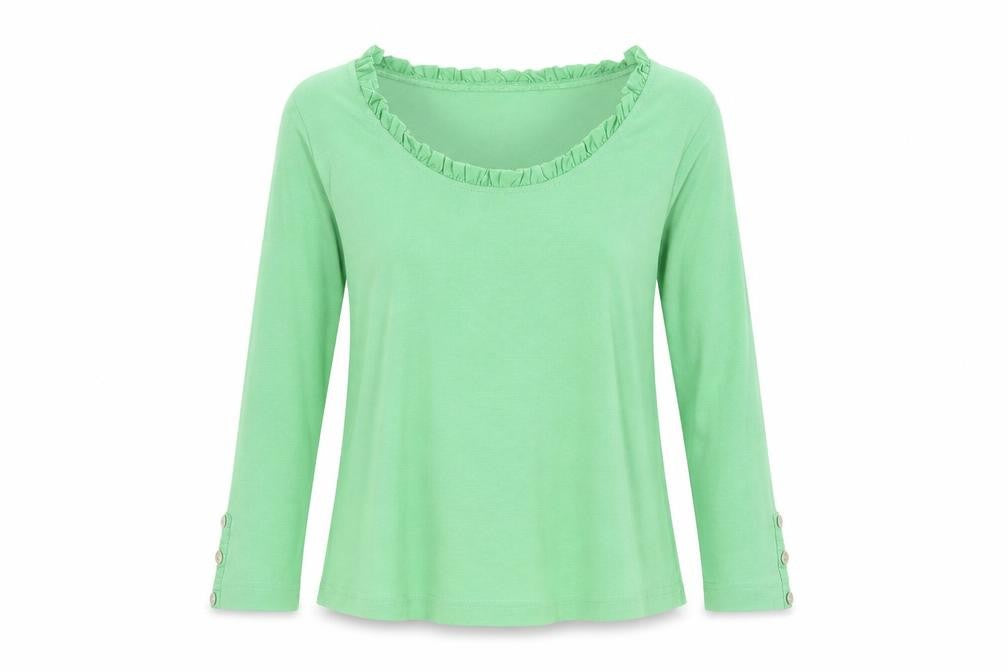 Front view of Adini women’s green cotton basic t-shirt, size M, round neck
