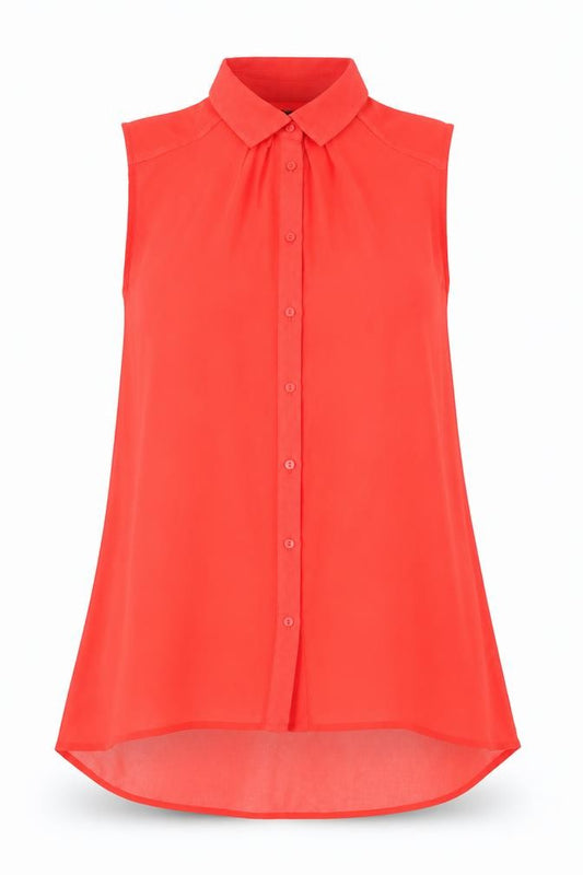 Front view of H&M women’s red polyester basic button-up, size UK 10, collared