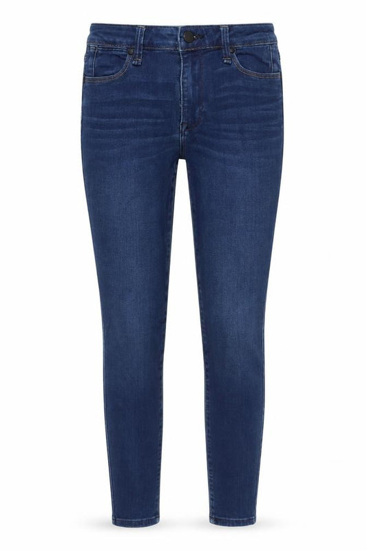 Front view of The A&F Sateen women’s blue cotton skinny jeans, size UK 24, in, 29-inch leg regular zip