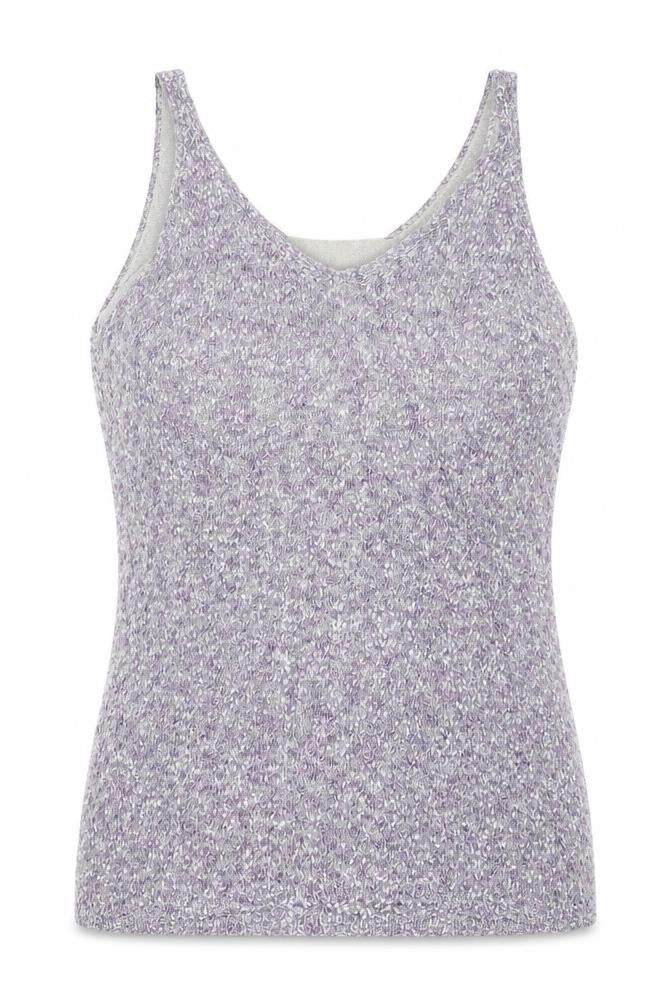 Front view of Sigrid Olsen women’s purple viscose basic tank, size L, v-neck