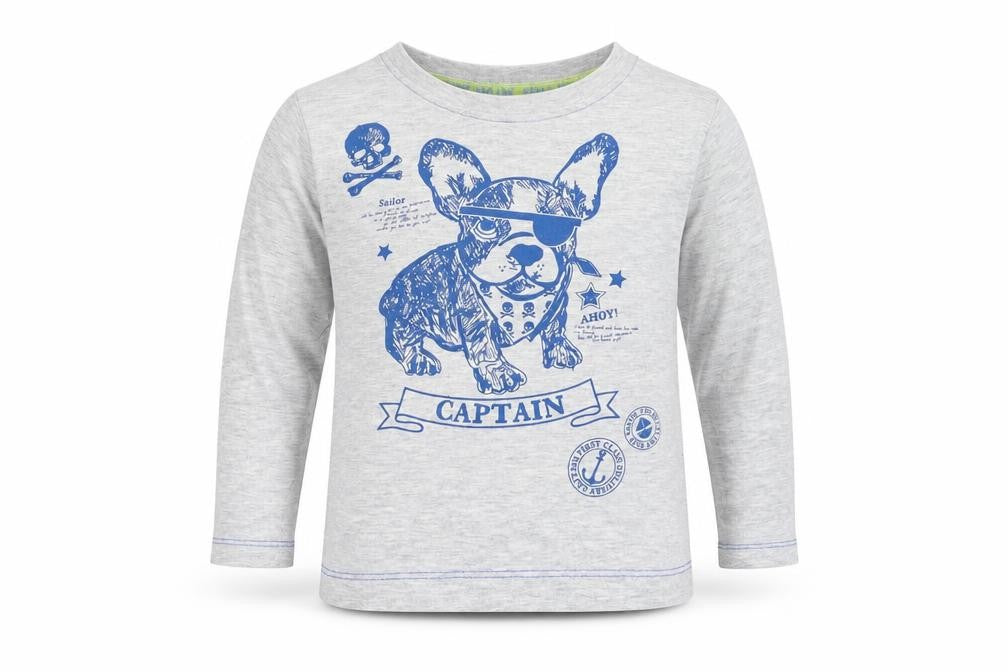 Front view of Marks & Spencer boys’ grey cotton basic tank, size 2-3, years round neck pullover - dog print