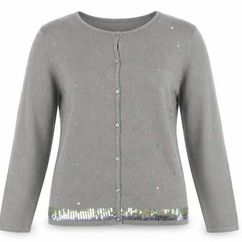 Janique Womens Grey Round Neck Acrylic Cardigan Jumper Size S